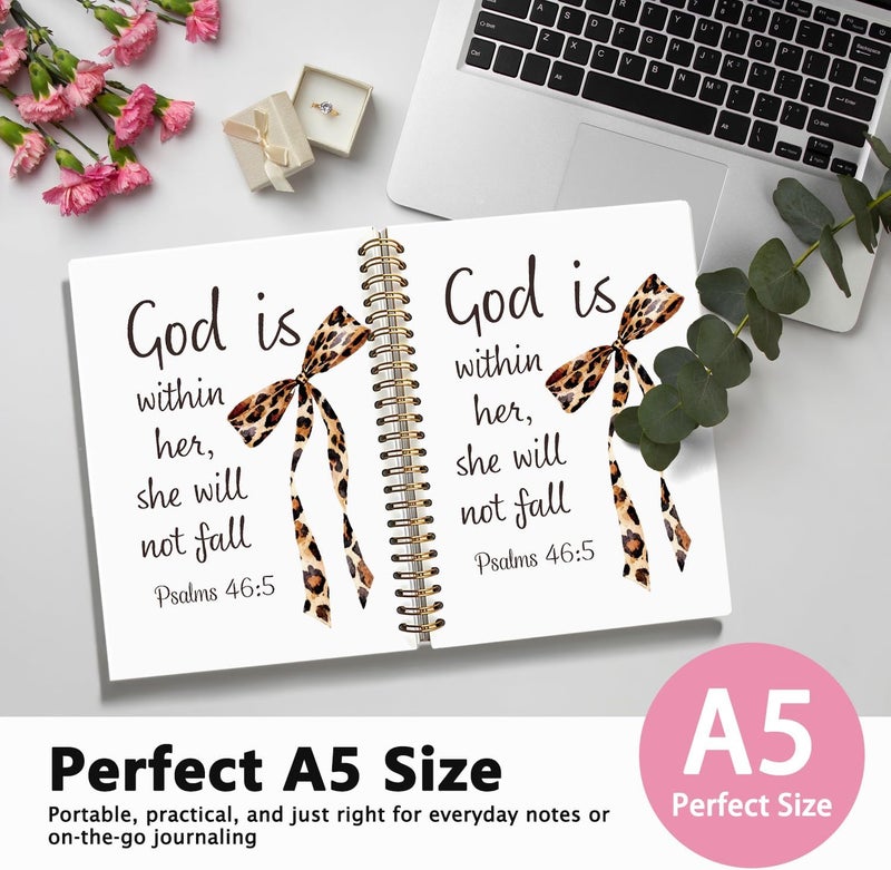 WLIANG Coquette Leopard Bow Christian Notebook Journal for Women, Christian Scripture Prayer Journal Gifts for Women Girls, Preppy School Supplies, Pink Bow Bible Study Notebook 5.5 x 8.3 - Image 2